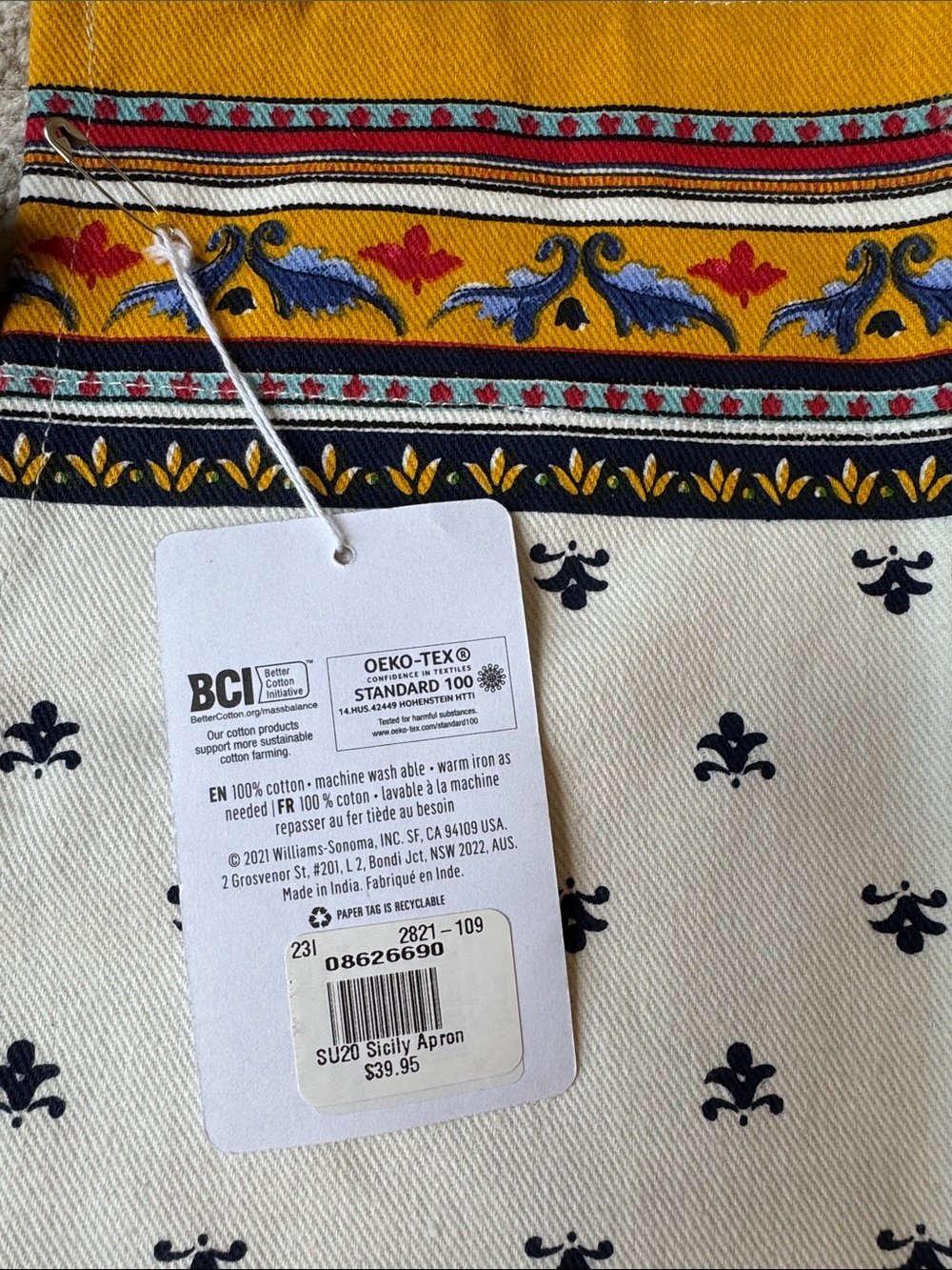 NEW Williams Sonoma White & Navy Fleur Kitchen Cotton Set with Multicolor Border - Picture 6 of 11
